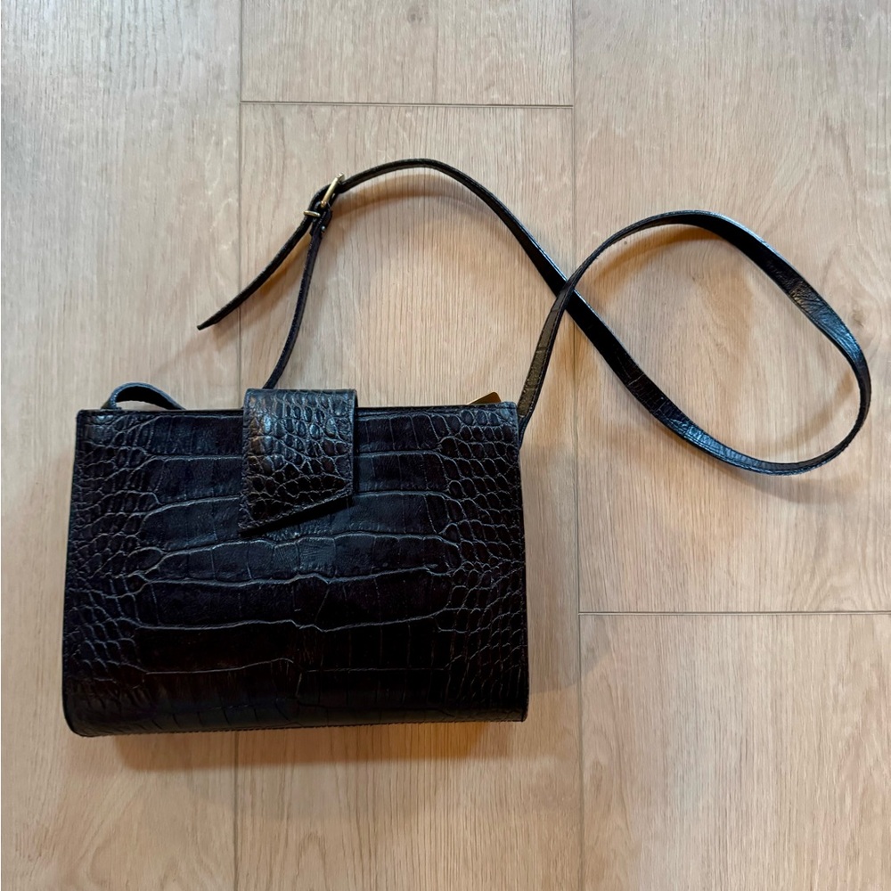 Vintage Liz Claiborne Black Crocodile-Embossed Purse